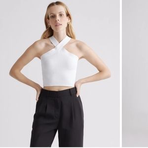 Quince Ribbed knit Halter Top White NWT